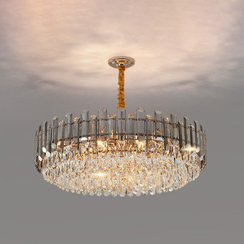 Contemporary Crystal Chandelier Pendant - Rose Gold Tier Suspended Lighting / 19.5 Smoke Grey