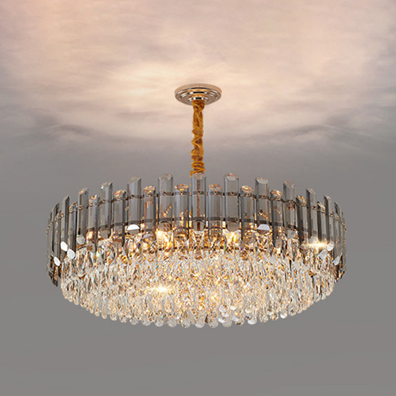 Contemporary Crystal Chandelier Pendant - Rose Gold Tier Suspended Lighting / 23.5 Smoke Grey