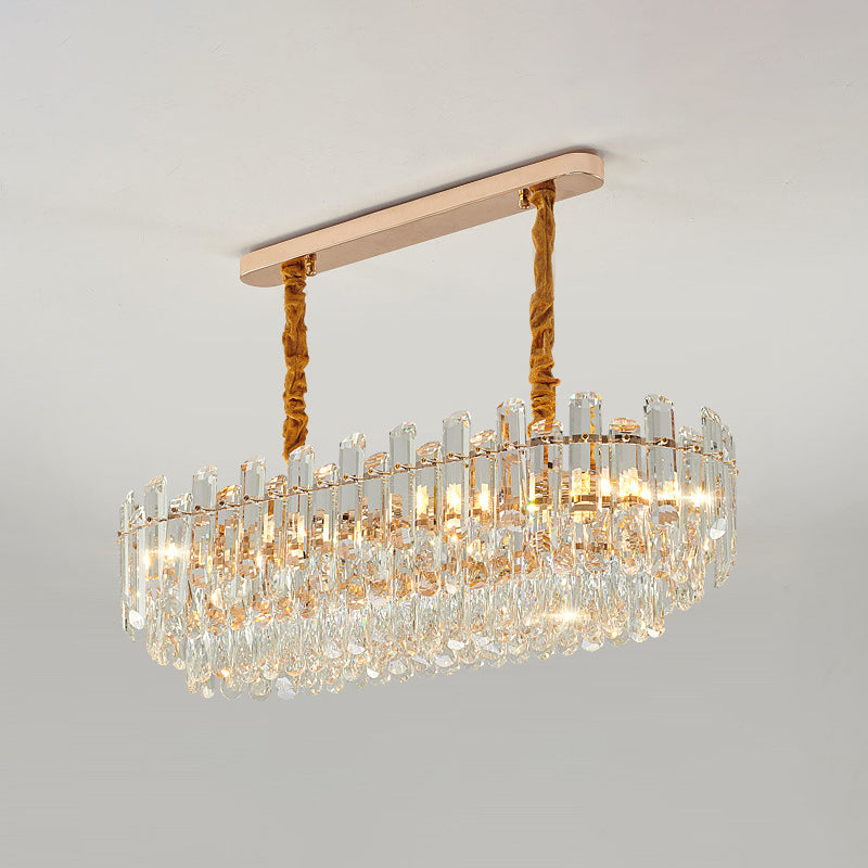 Contemporary Crystal Chandelier Pendant - Rose Gold Tier Suspended Lighting / 31.5 Clear