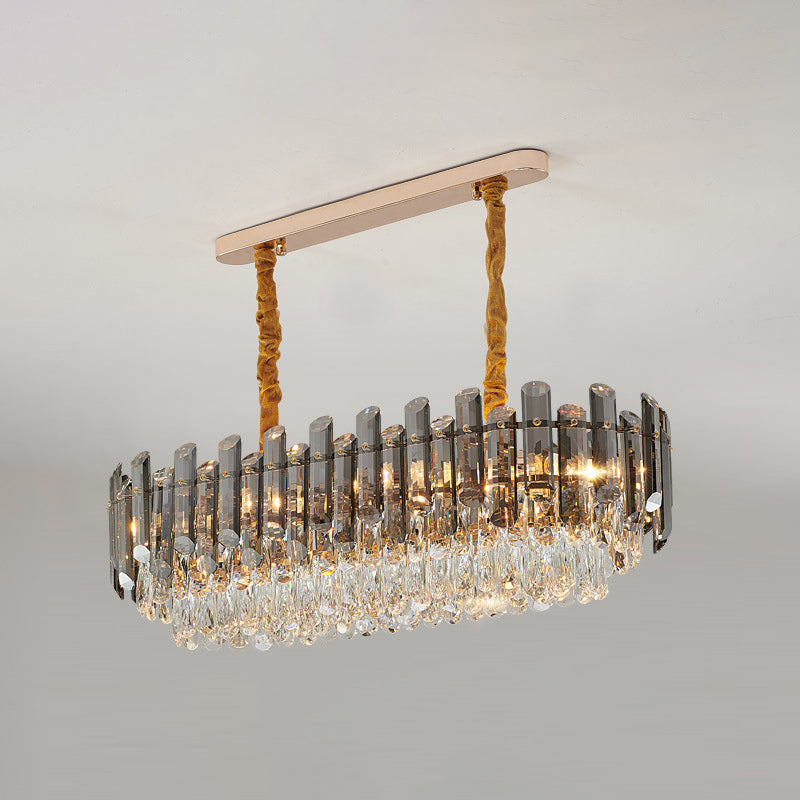 Contemporary Crystal Chandelier Pendant - Rose Gold Tier Suspended Lighting / 39.5 Smoke Grey