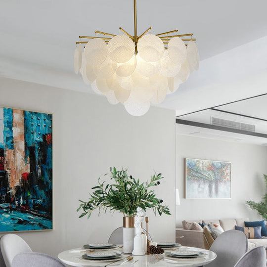 Skyla - Tiered Discs Modern Dining Room Suspension Chandelier in Brass-White