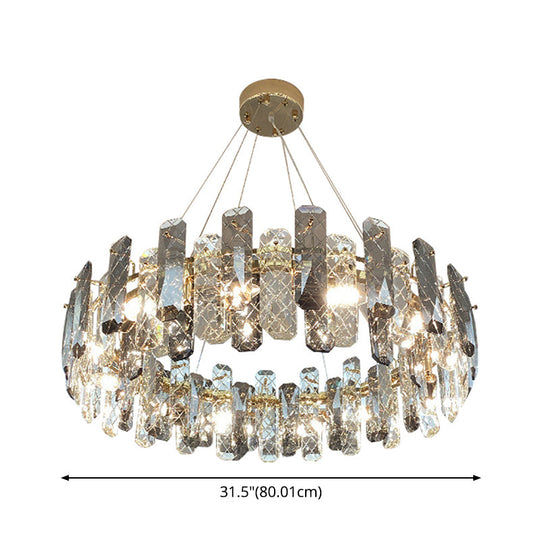 Prismatic Crystal Chandelier Pendant: Minimalist Round Brass Finish Hanging Light