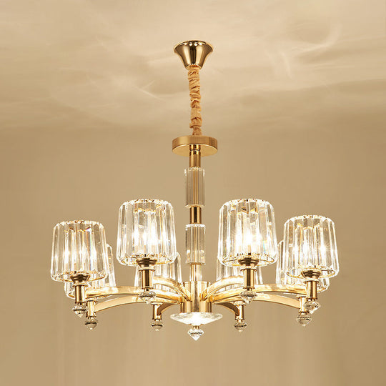 Cylindrical Gold Pendant Chandelier With Minimalist Optic Crystal Prism - Perfect For Living Room 8