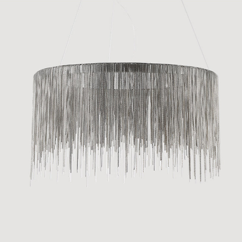 Silver Tassel Chain Pendant Lamp Modernist Metal Ceiling Chandelier in Round Shape