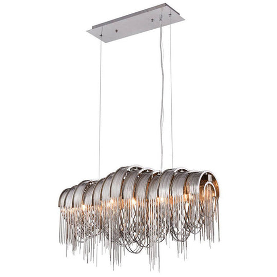 Postmodern Silver Lobby Chandelier: Arch Aluminum Chain 12-Bulb Suspension Light