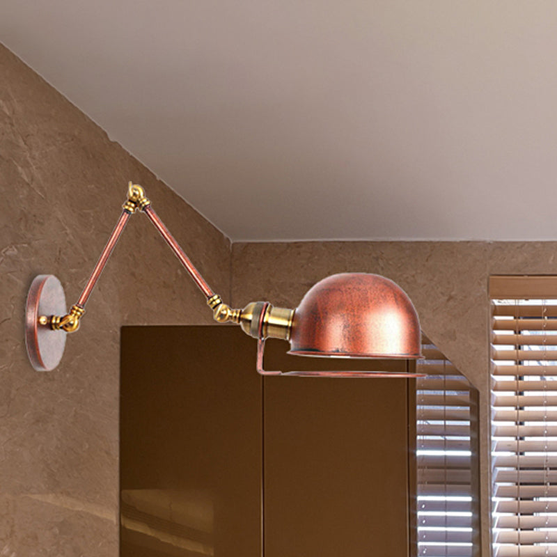 Vintage Style Swing Arm Wall Light With Brass/Copper Finish And Bowl Shade - 1-Light Mount Design