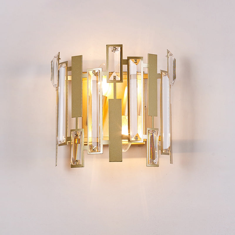 Postmodern Crystal Block Wall Light Fixture: 1 Gold Mount For Living Room