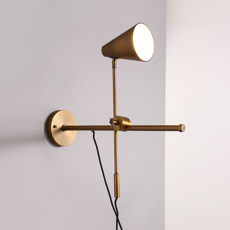 Vintage-Style Bronze Cone Wall Sconce Light - Adjustable Task Lighting For Living Room Gold