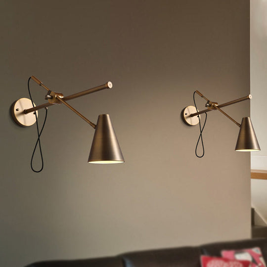 Vintage-Style Bronze Cone Wall Sconce Light - Adjustable Task Lighting For Living Room