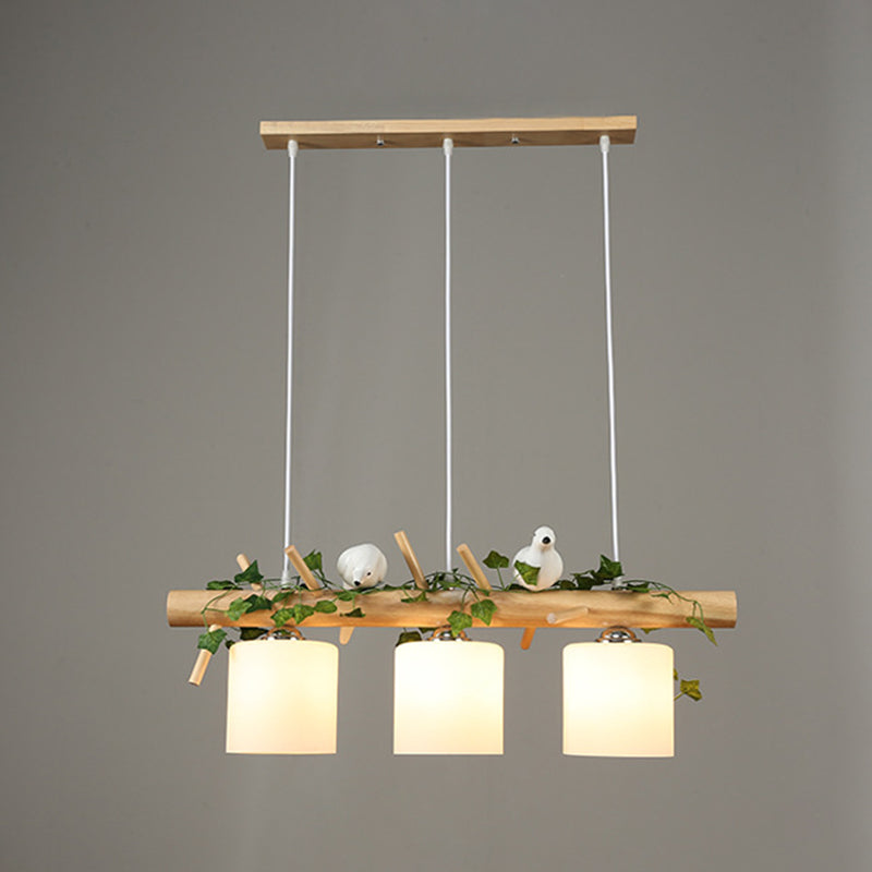 Modern Wood Linear Island Lighting For Restaurants - Natural Light 3 / Plant