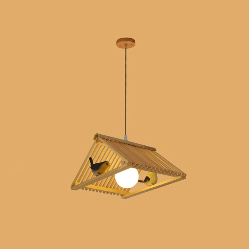 Wooden Asian Triangle Island Pendant Light In Natural Wood Finish 1 /