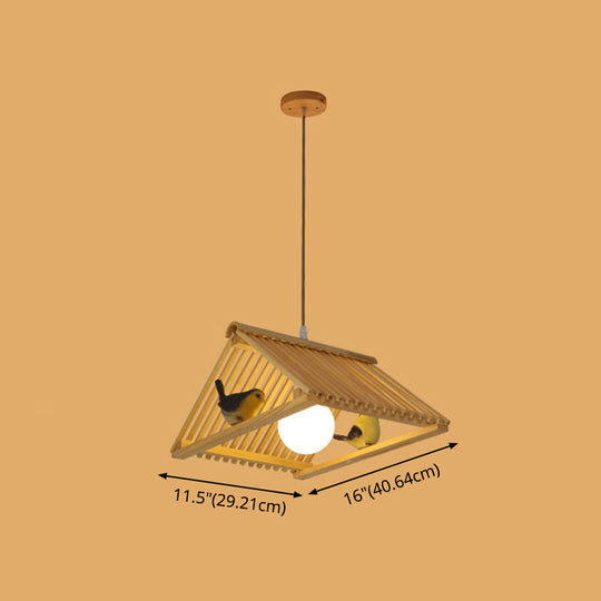 Wooden Asian Triangle Island Pendant Light In Natural Wood Finish