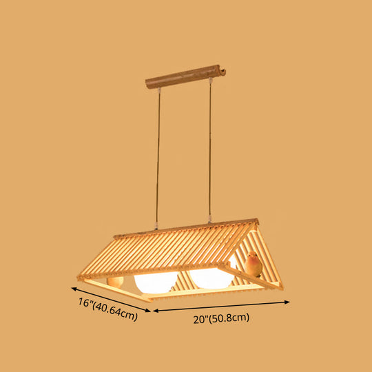 Wooden Asian Triangle Island Pendant Light In Natural Wood Finish