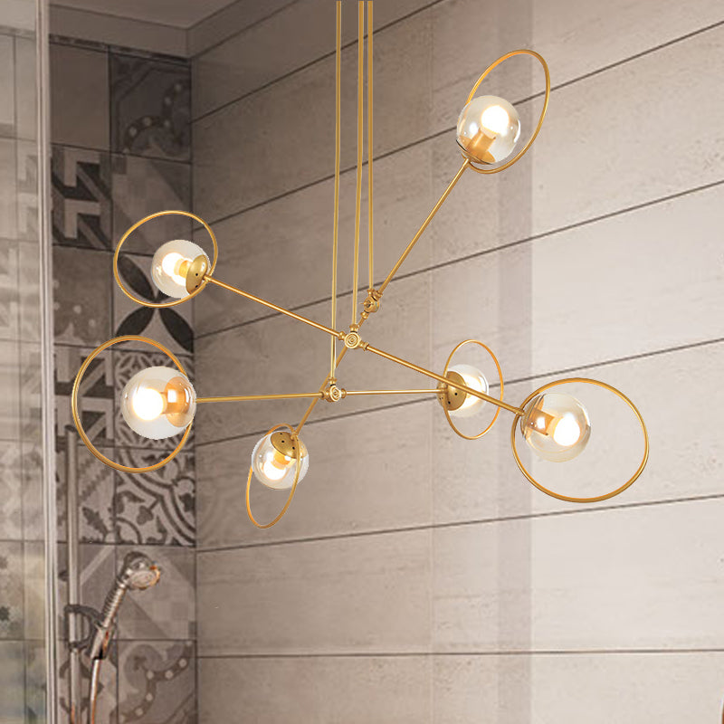 Gold Metal Suspension Chandelier For Villa - Simple Stacked Design With Multi-Head And Ring