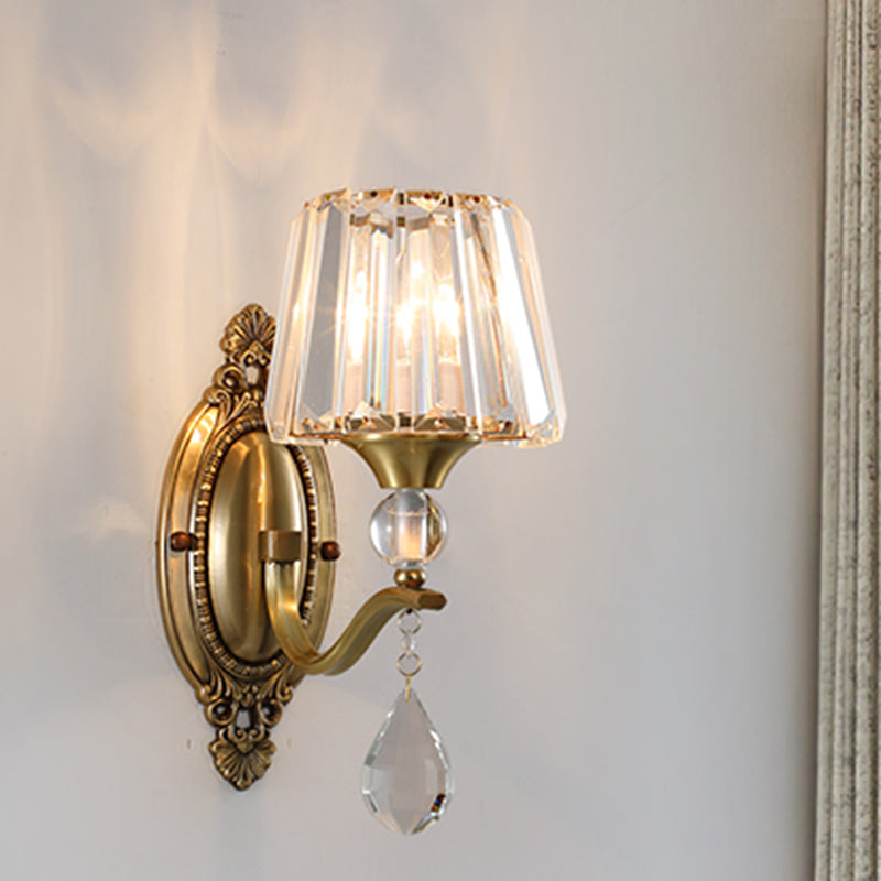 Postmodern Crystal Block Wall Mount Light Sconce In Brass - 1/2 Lights For Living Room 1 /