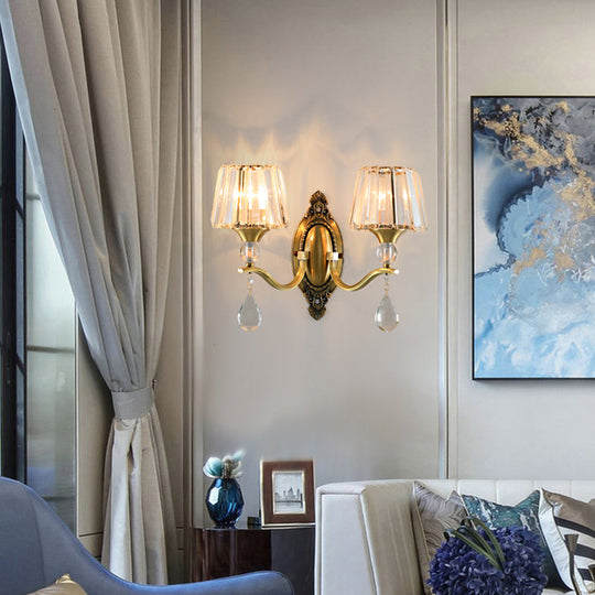 Postmodern Crystal Block Wall Mount Light Sconce In Brass - 1/2 Lights For Living Room