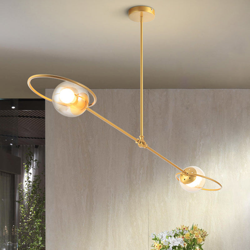 Modern Gold Modo Hanging Light With 2 Lights Clear Glass Chandelier For Bedroom