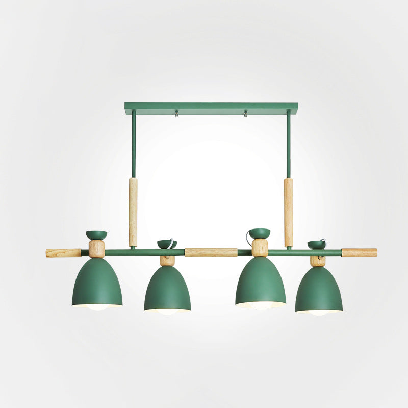 Nordic Style Island Pendant With 4 Metal Lights And Wood Detail Green