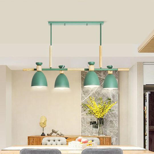 Nordic Style Island Pendant With 4 Metal Lights And Wood Detail