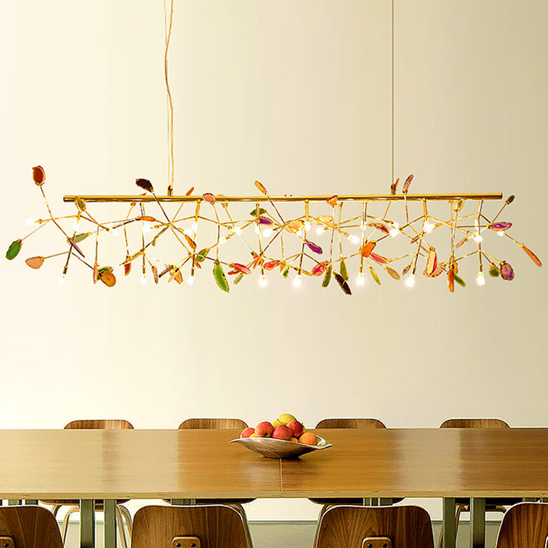 Modern Colorful Island Light Fixture With Agate Stone Pendant For Dining Restaurants