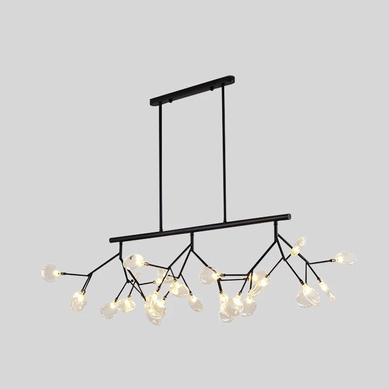 Ultra-Modern 27-Light Island Metal Pendant With Clear Shade For Dining Room Black