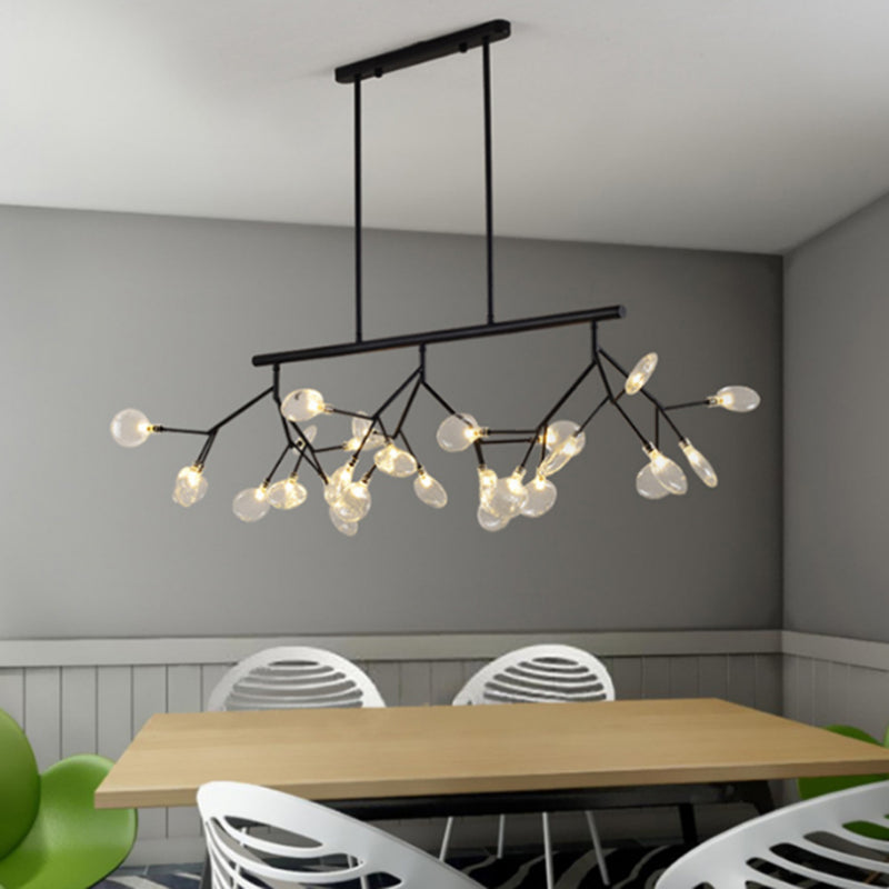 Ultra-Modern 27-Light Island Metal Pendant With Clear Shade For Dining Room