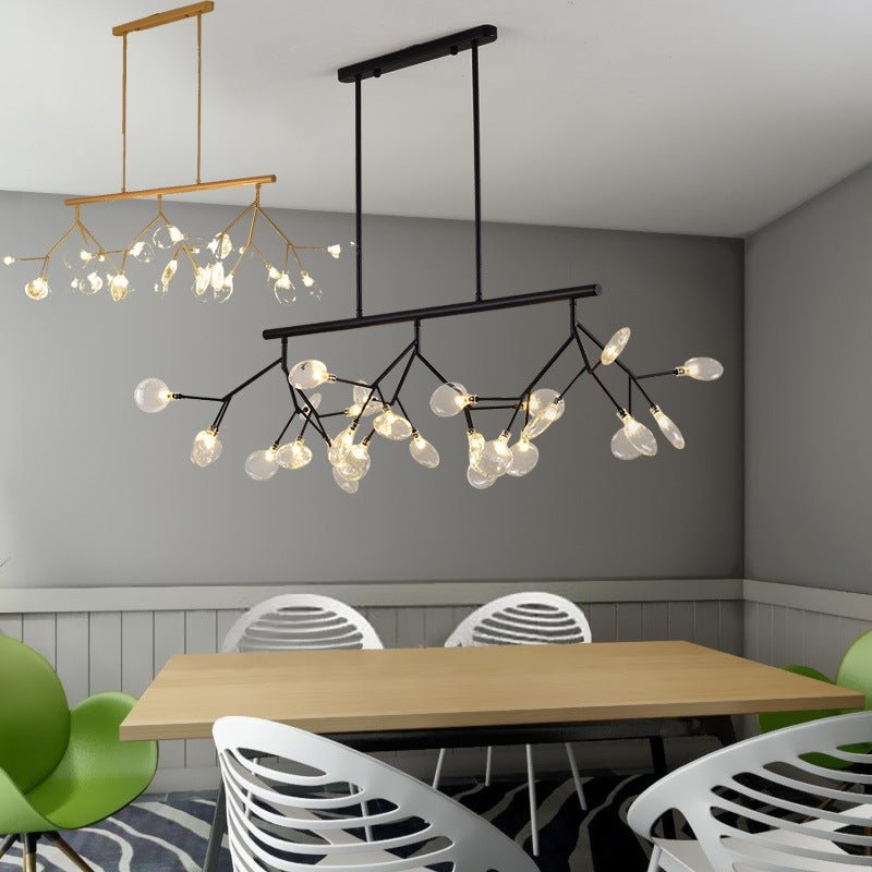 Leaf-Shaped Metal Island Chandelier With 27 Contemporary Lights For Bedroom