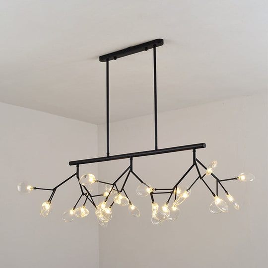 Leaf-Shaped Metal Island Chandelier With 27 Contemporary Lights For Bedroom Black / Clear Glass Warm