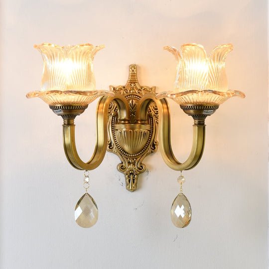 Modern Prism Glass Wall Sconce With Floral Shape And Brass Accents 2 /