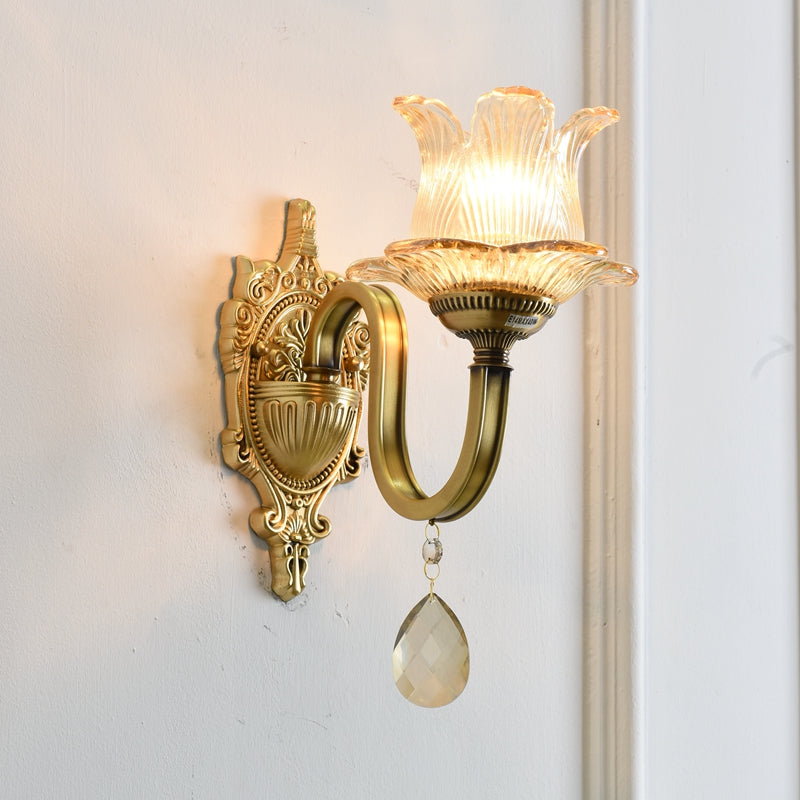 Modern Prism Glass Wall Sconce With Floral Shape And Brass Accents 1 /