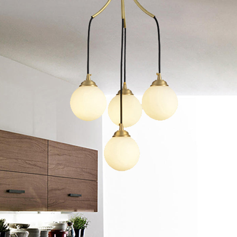 Gold Milk Glass Chandelier: Contemporary Pendant Light For Cafe Dining Table 4 /