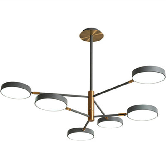 Modern Nordic Round Chandelier Pendant Light Metallic Hanging Fixture For Living Room 6 / Grey