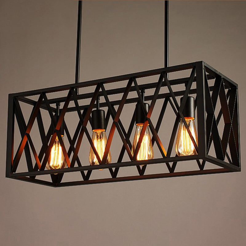 Industrial Metal Cage Island Pendant Light - Black Coffee Shop Chandelier Lamp