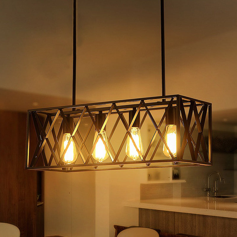 Industrial Metal Cage Island Pendant Light - Black Coffee Shop Chandelier Lamp
