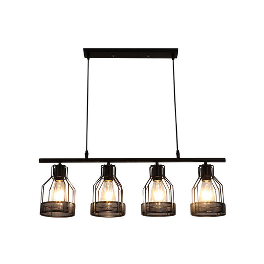 Industrial Metal Bar Chandelier: Black Birdcage Island Lighting Fixture