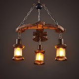 Coastal Coffee Shop Pendant Light: Wood Anchor Chandelier In Beige