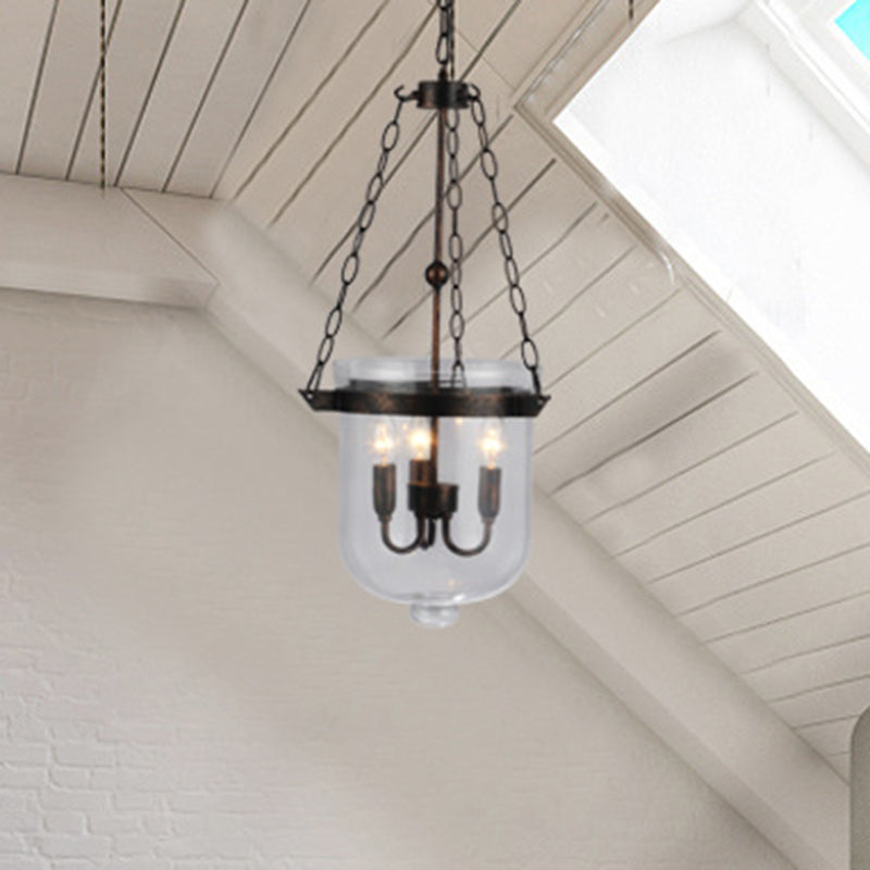 Industrial Black Bucket Chandelier: Sleek Glass Pendant Light For Dining Room