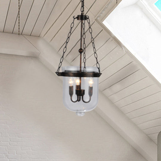 Industrial Black Bucket Chandelier: Sleek Glass Pendant Light For Dining Room