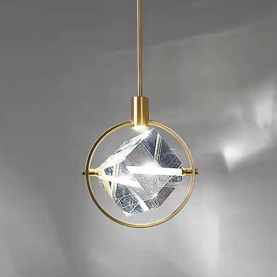 Contemporary LED Crystal Suspension Lamp - Elegant Gold Ring Pendant