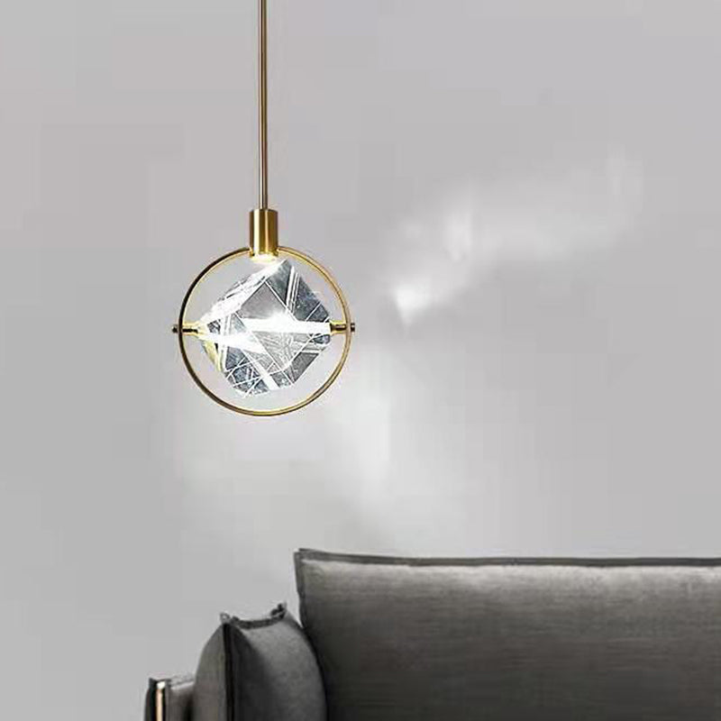 Contemporary LED Crystal Suspension Lamp - Elegant Gold Ring Pendant