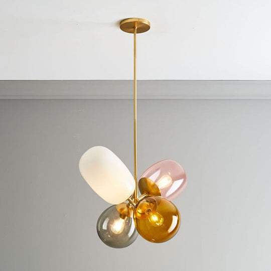 Contemporary Multi-Color Glass Chandelier With Multiple Elliptical Pendant Lights Gold