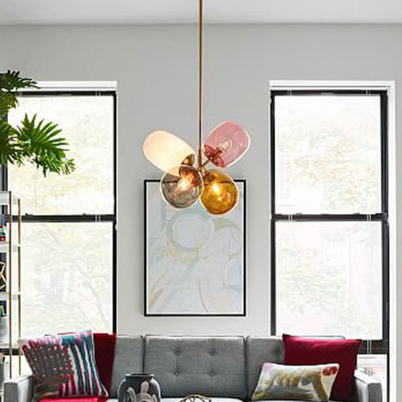 Modern Glass Chandelier with Multiple Elliptical Pendants and 4 Colorful Lights