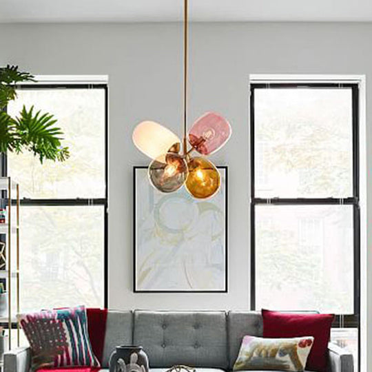 Modern Glass Chandelier with Multiple Elliptical Pendants and 4 Colorful Lights