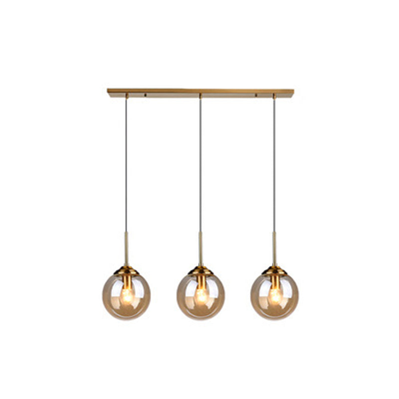 Modern Minimalist Glass Sphere Pendant Light Fixture For Indoor Ceiling Amber / Linear