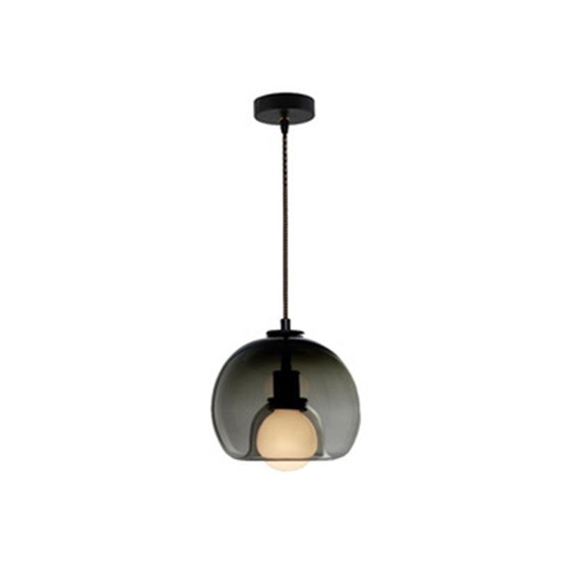 Contemporary Minimalist Glass Globe Pendant Light - Indoor Hanging Lamp Smoke Gray