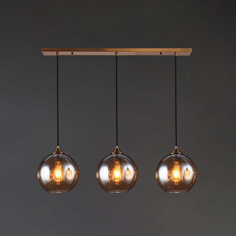 Modern Blown Glass Sphere Pendant Lights For Bedroom Amber / Linear