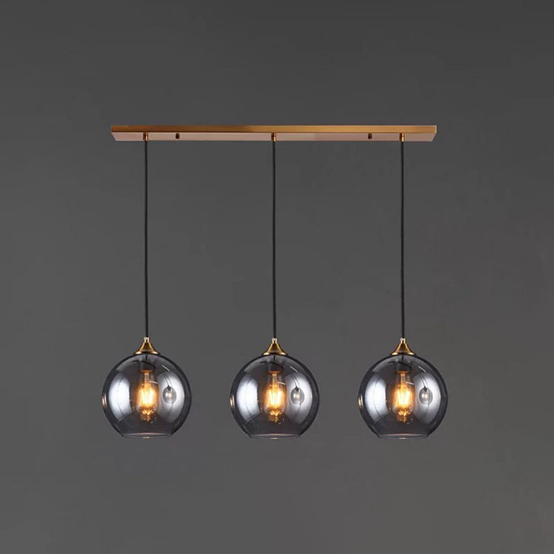 Modern Blown Glass Sphere Pendant Lights For Bedroom Smoke Gray / Linear