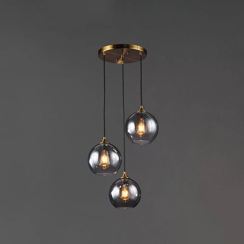 Modern Blown Glass Sphere Pendant Lights For Bedroom Smoke Gray / Round