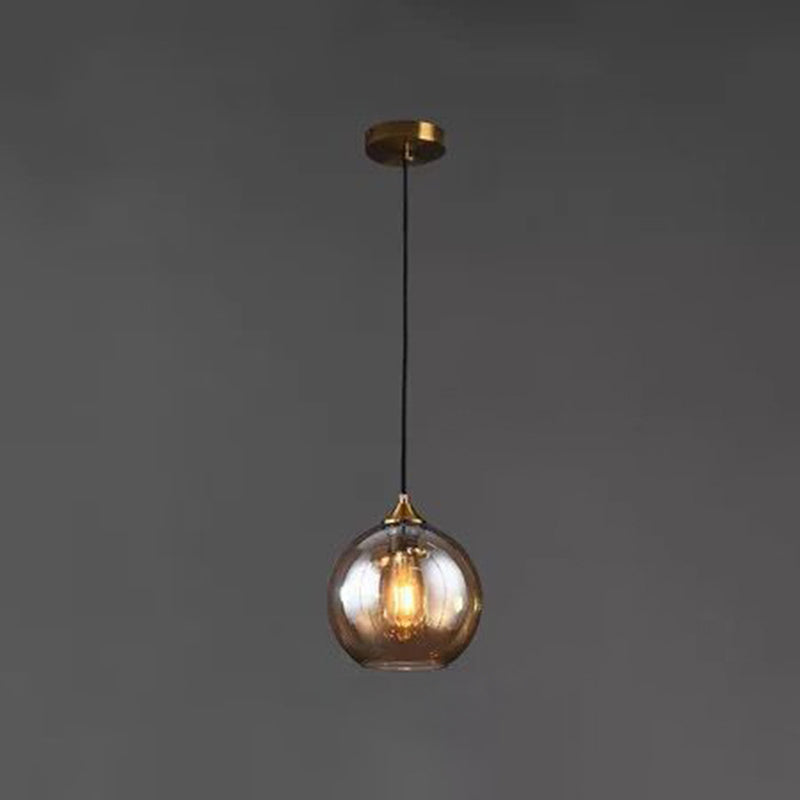 Modern Blown Glass Sphere Pendant Lights For Bedroom Amber / Round