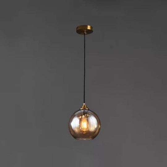 Modern Blown Glass Sphere Pendant Lights For Bedroom Amber / Round